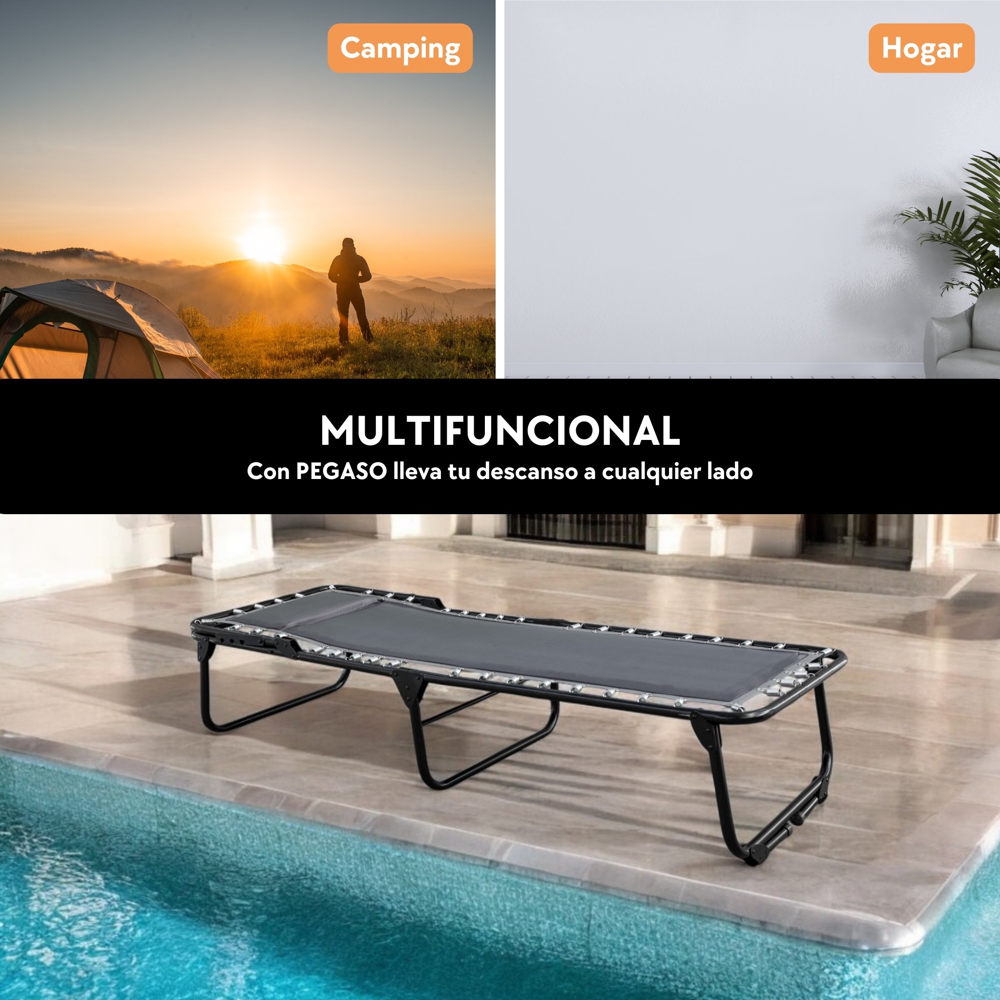 Catre Plegable Acojinado / Reclinable 5 Posiciones (Mod KRA-L)