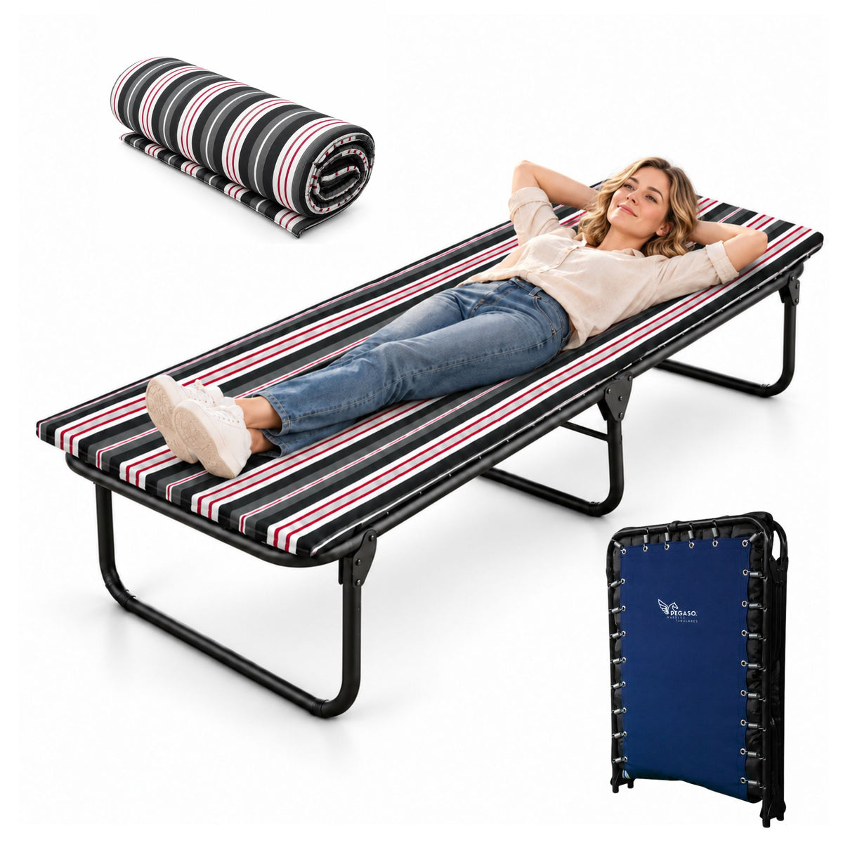 Catre Camastro Plegable / de Lona Reforzada + Colchón de Hule Espuma 3 cm (KSL-H)