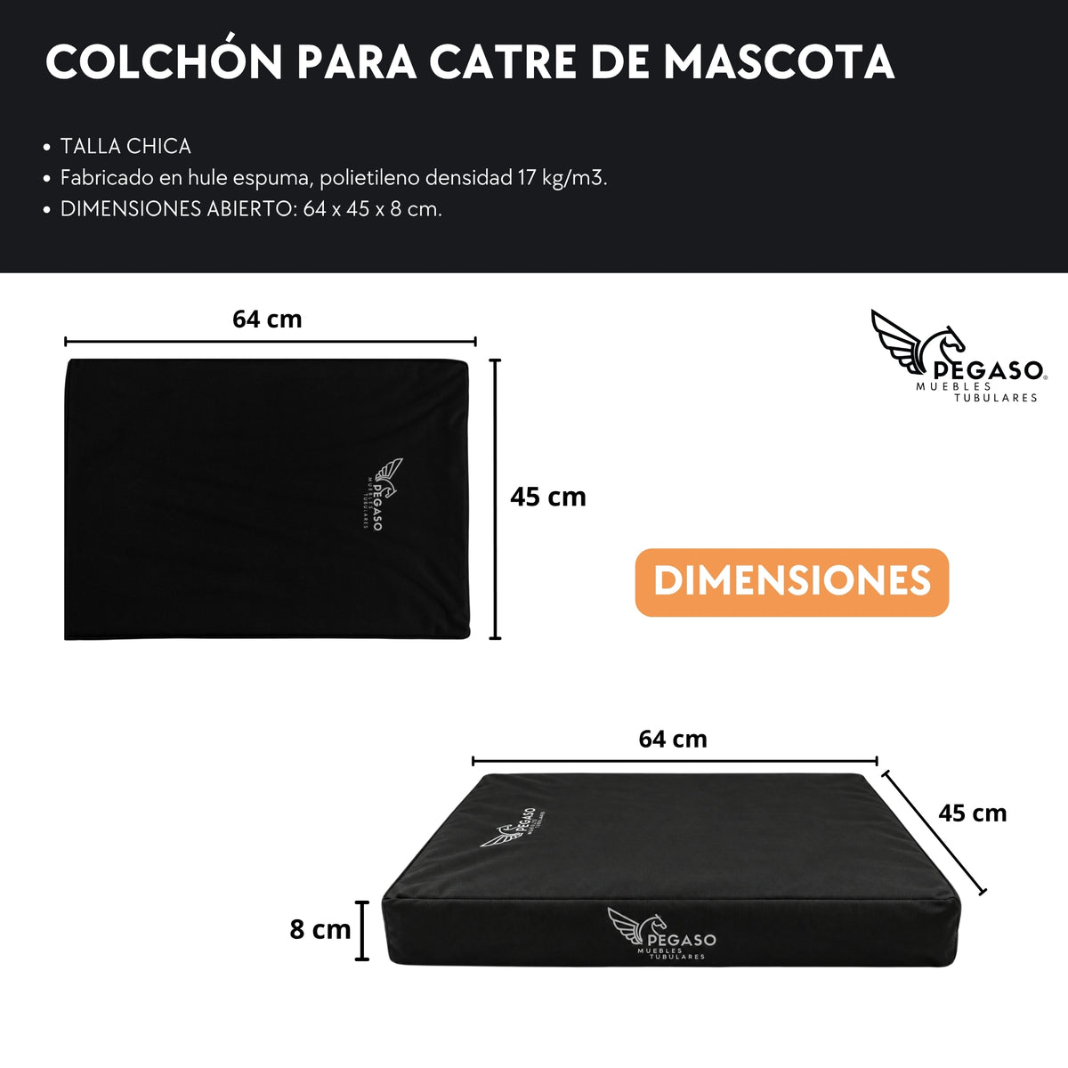 PEGASO Colchón para Mascota, Lona de Alta Resistencia, Impermeable, con cierre, 8 cm Grosor (CH, MD, GD, EG)
