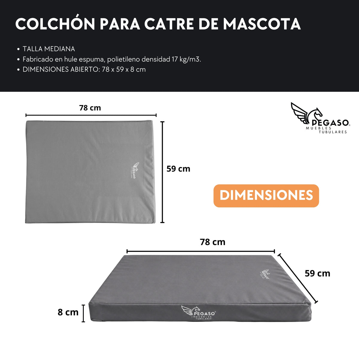 PEGASO Colchón para Mascota, Lona de Alta Resistencia, Impermeable, con cierre, 8 cm Grosor (CH, MD, GD, EG)