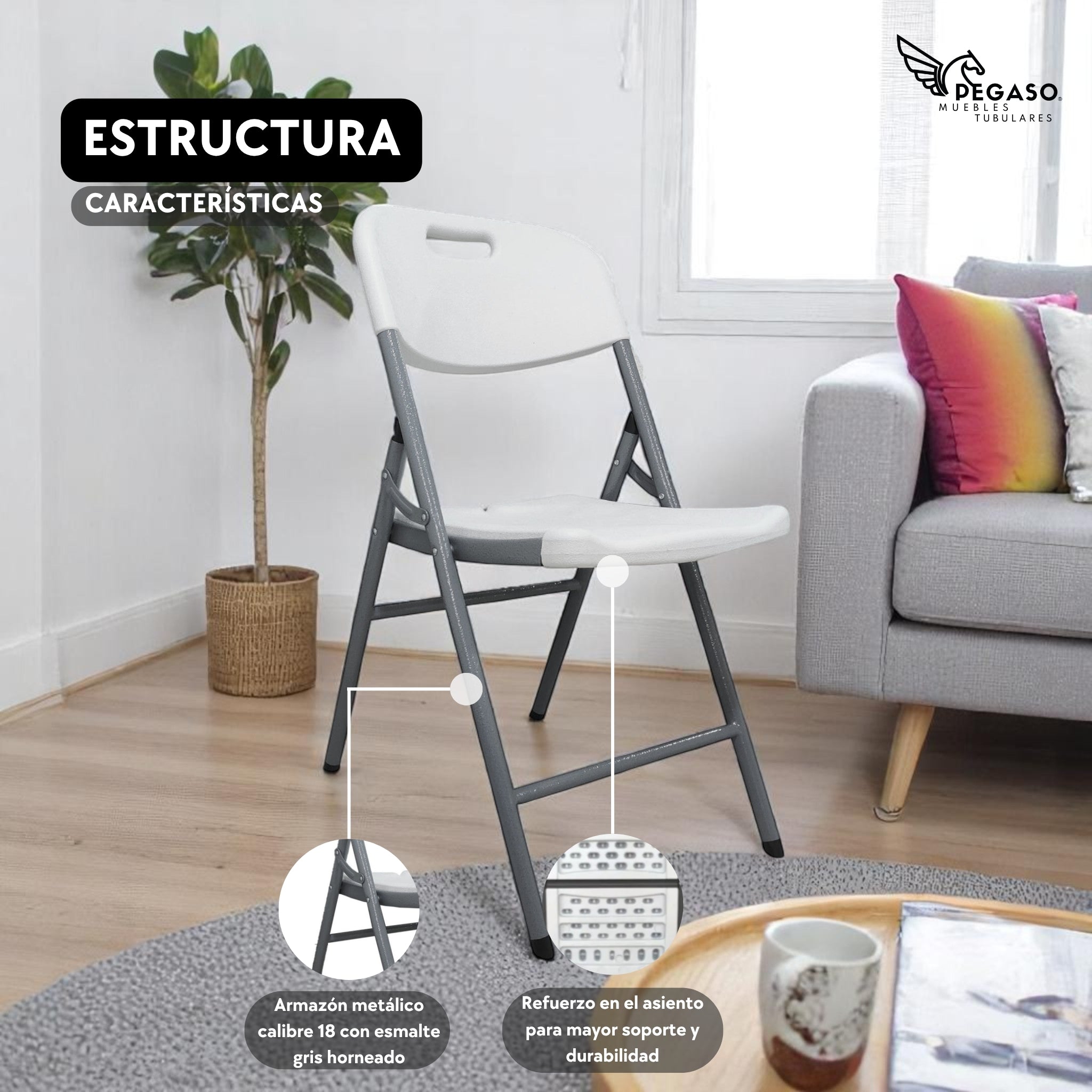 Silla Blanca Plegable Plástico Alta Densidad Pegaso
