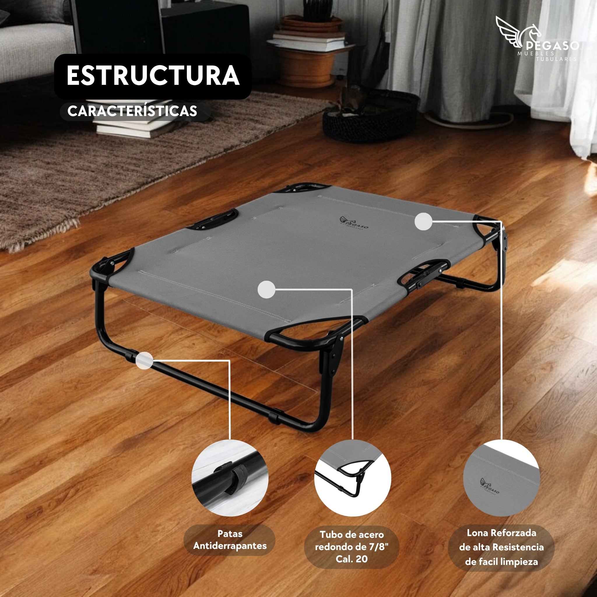 PEGASO KIT Bed/Cot + Large Dog Mat, 92.5 x 75 x 18 cm (Mod KM-GD)