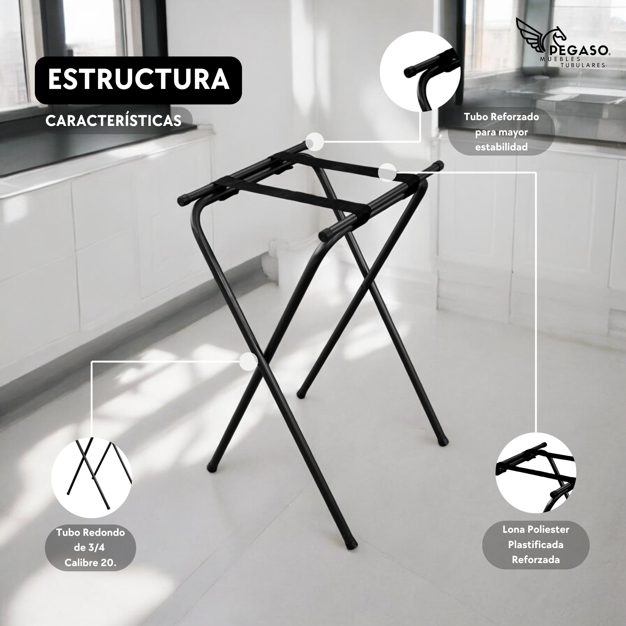 Porta Charolas Tijeras Negro Mesero Pegaso