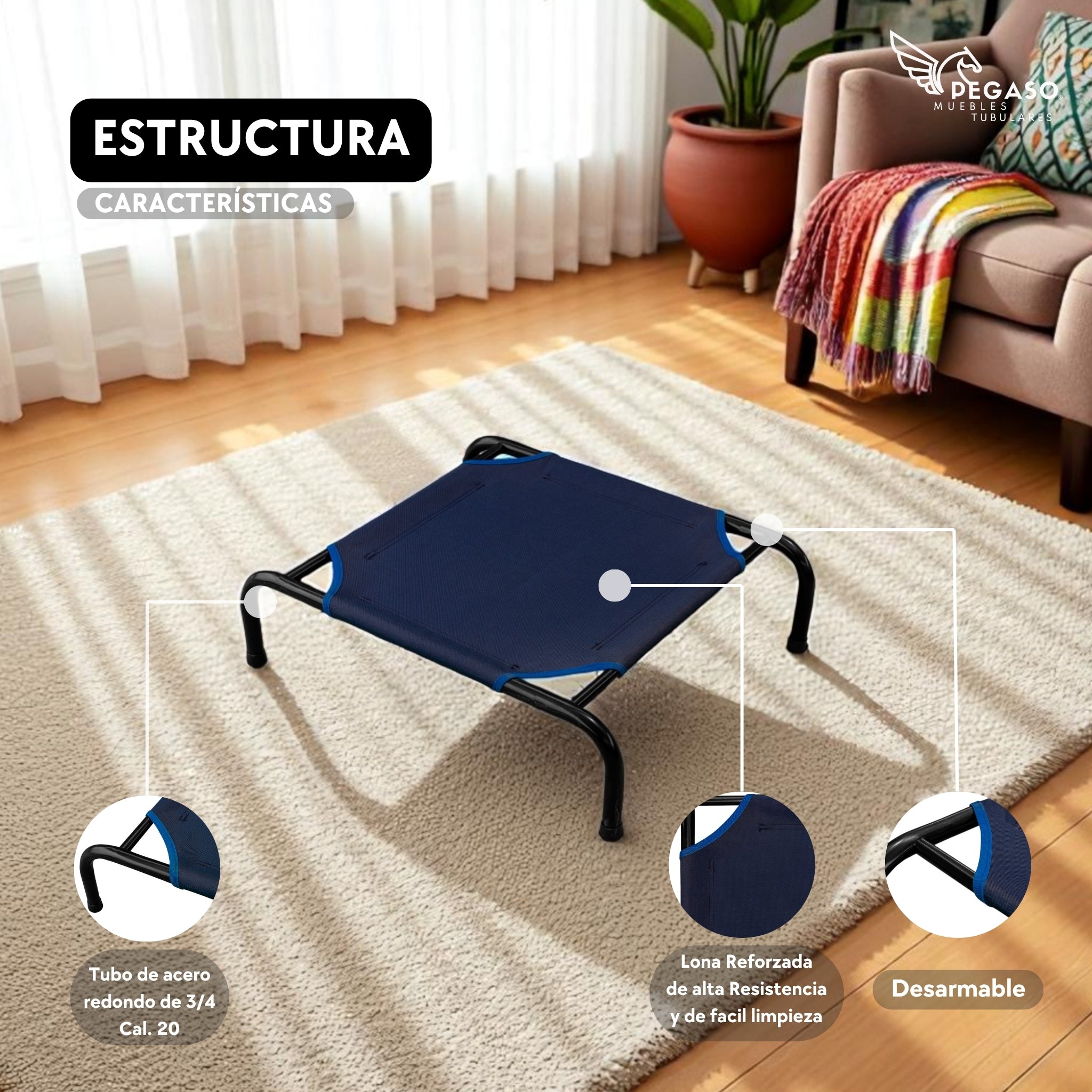 Cama Elevada para Perro tamaño Chico, Desarmable (KM-CH-DES)