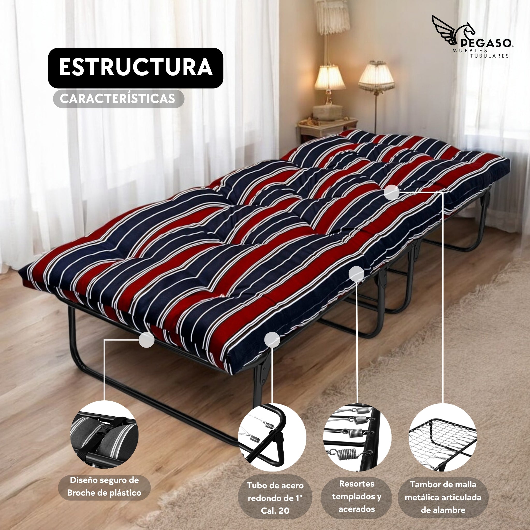 Catre Camastro Plegable / Colchón de Borra (Mod KM6-B)