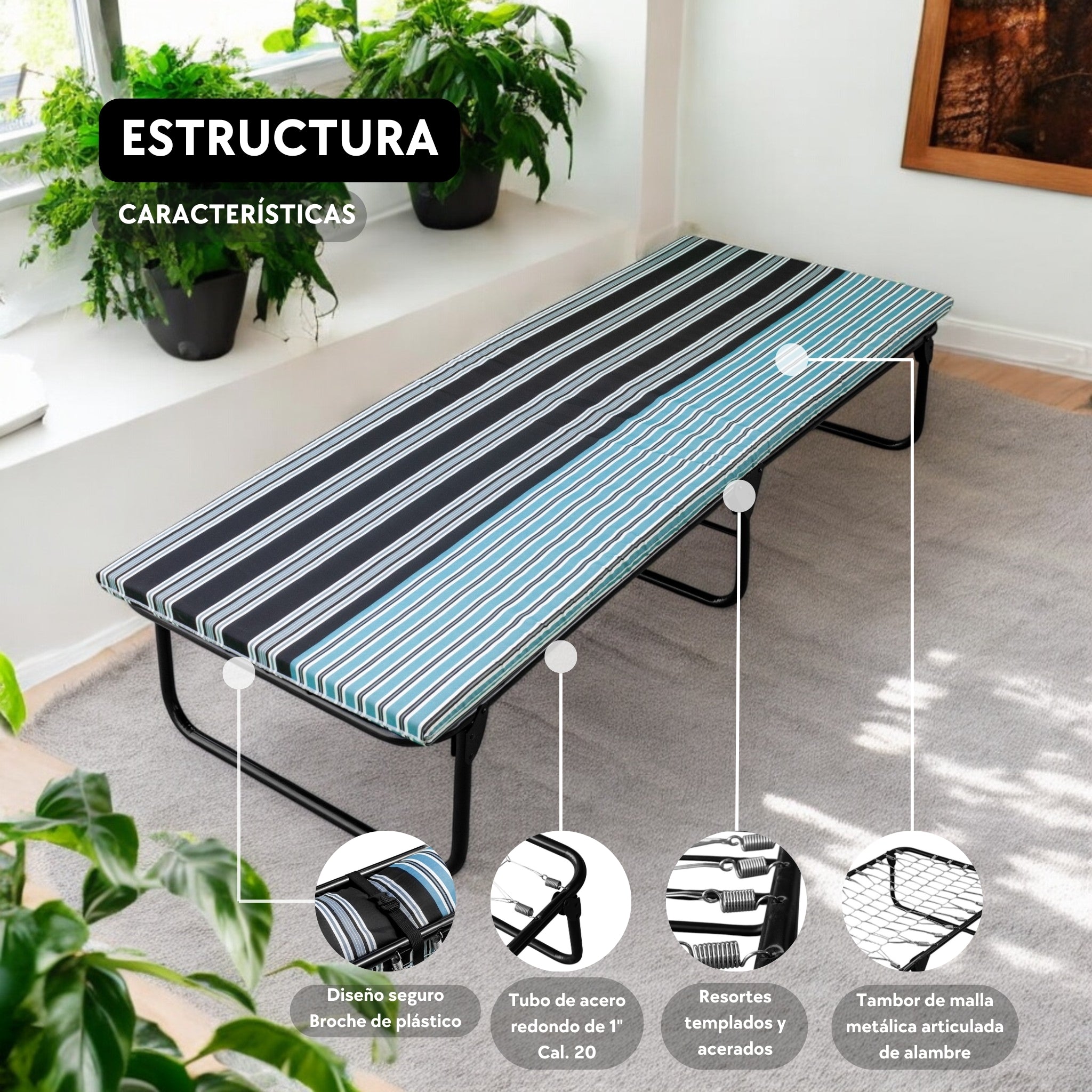 Catre Camastro Plegable / Colchón de Hule Espuma de 4 cm (Mod KM4)