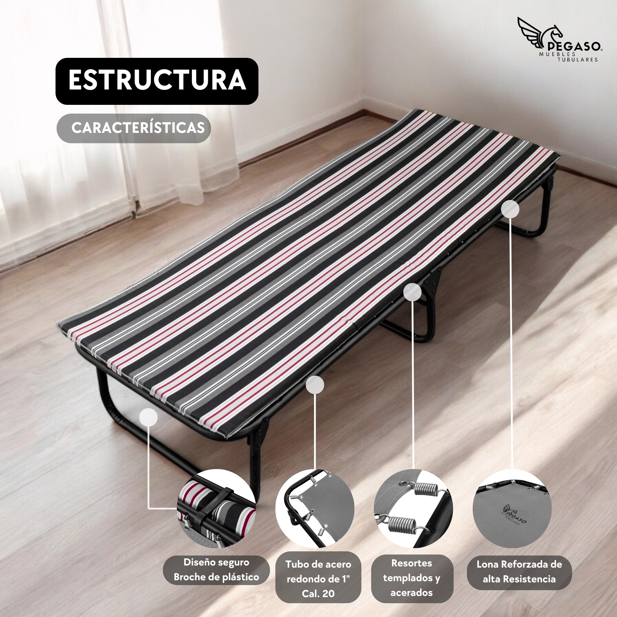 Folding Cot Bed / Reinforced Canvas + 3 cm Foam Mattress