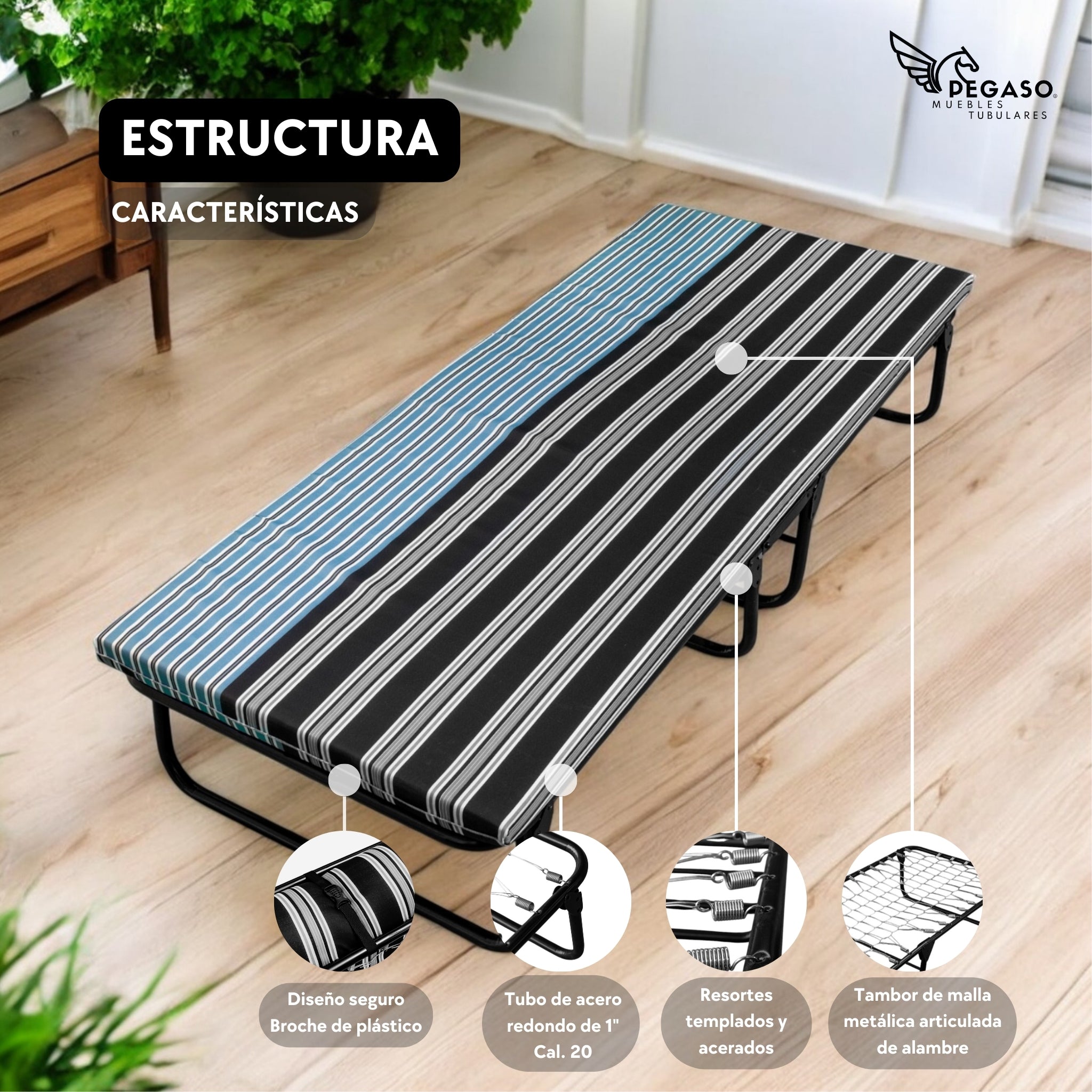 Catre Camastro Plegable con Colchón de Hule Espuma de 6 cm (Mod KM6)