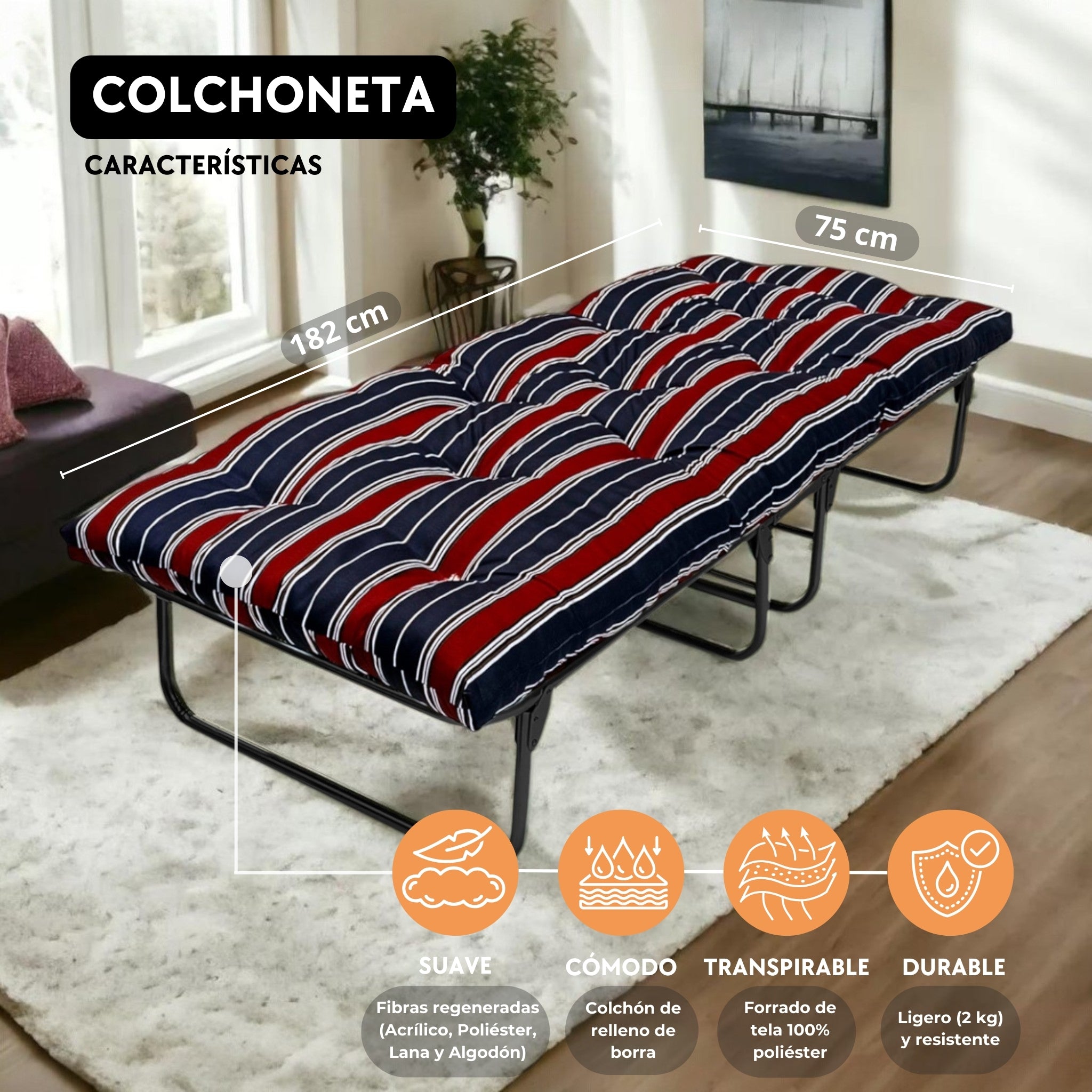 Catre Camastro Plegable / Colchón de Borra (Mod KM6-B)