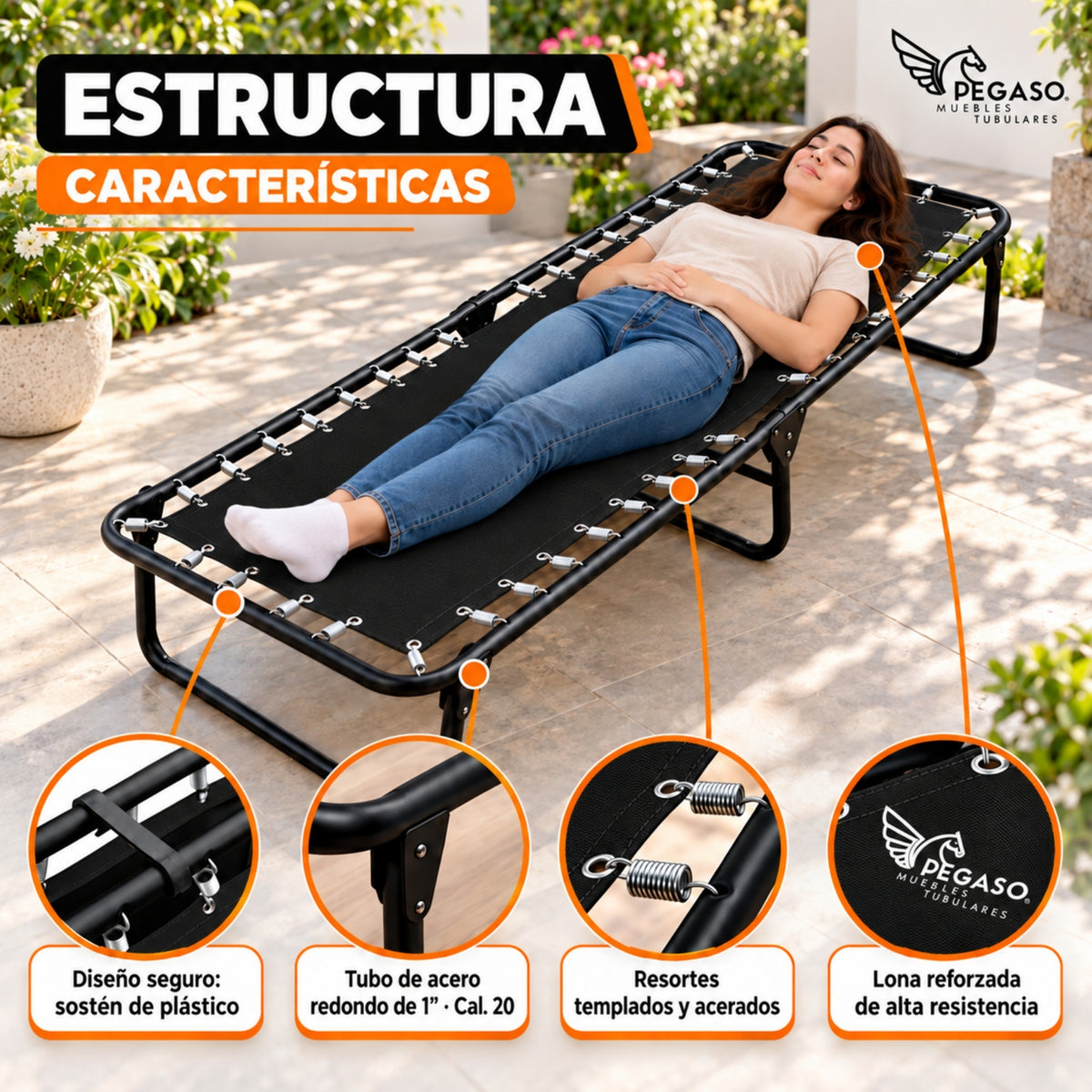 Catre Camastro Plegable / de Lona Reforzada + Colchón de Hule Espuma 3 cm (KSL-H)