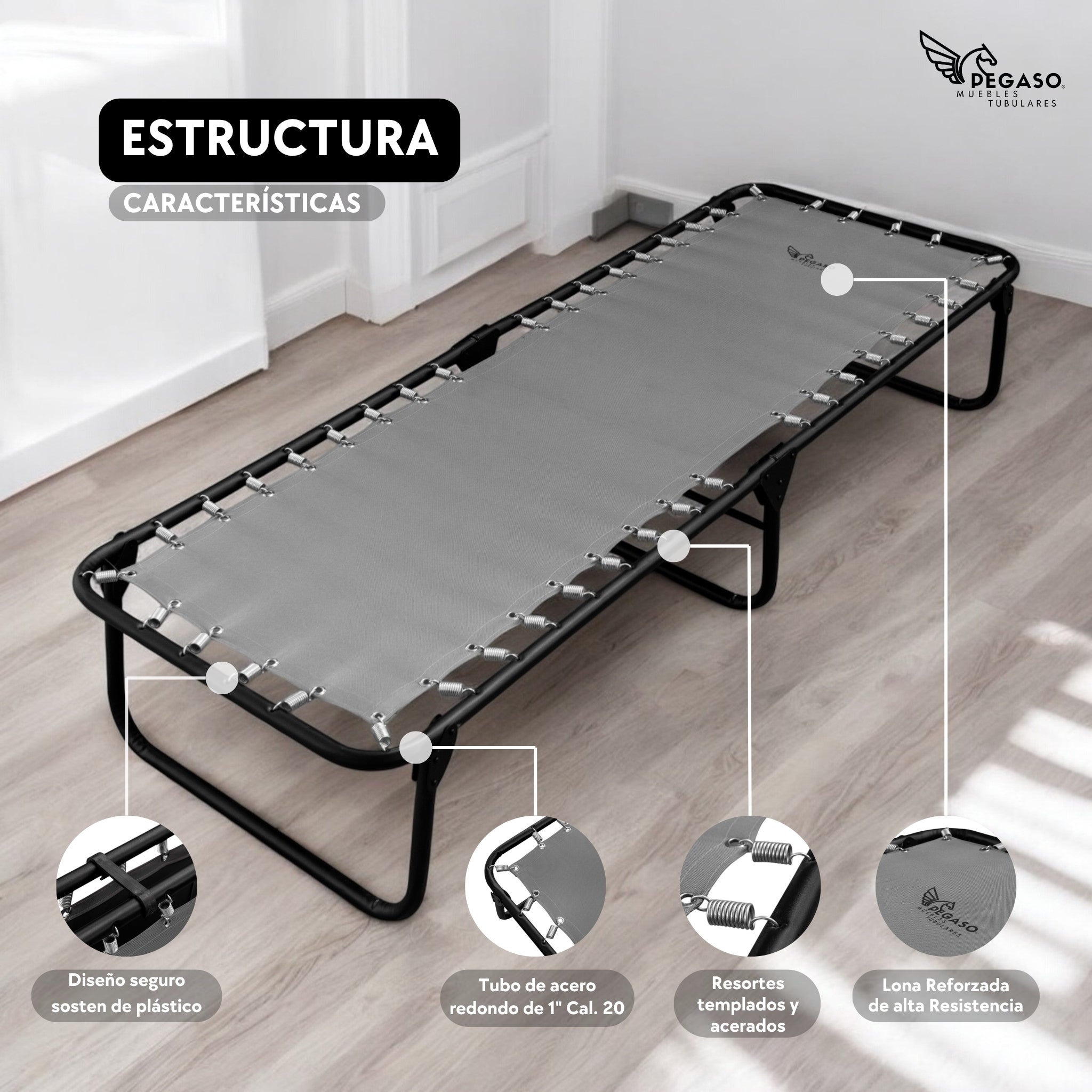 Catre Camastro Plegable / de Lona Reforzada + Colchón de Hule Espuma 3 cm (KSL-H)