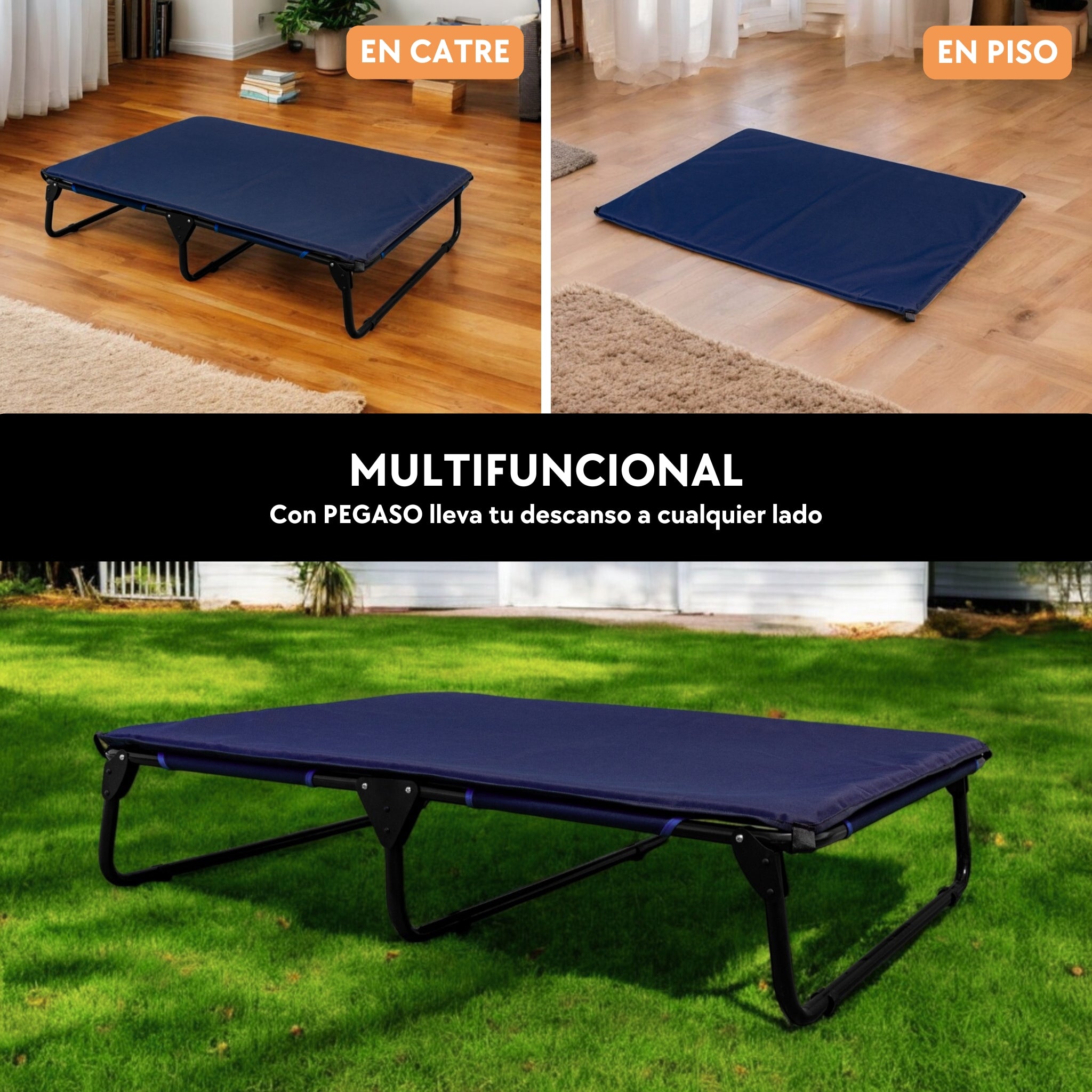 PEGASO KIT Cama/Catre + Colchoneta para Perro tamaño Extra Grande, 122x92x18 cm (Mod KM-EG)