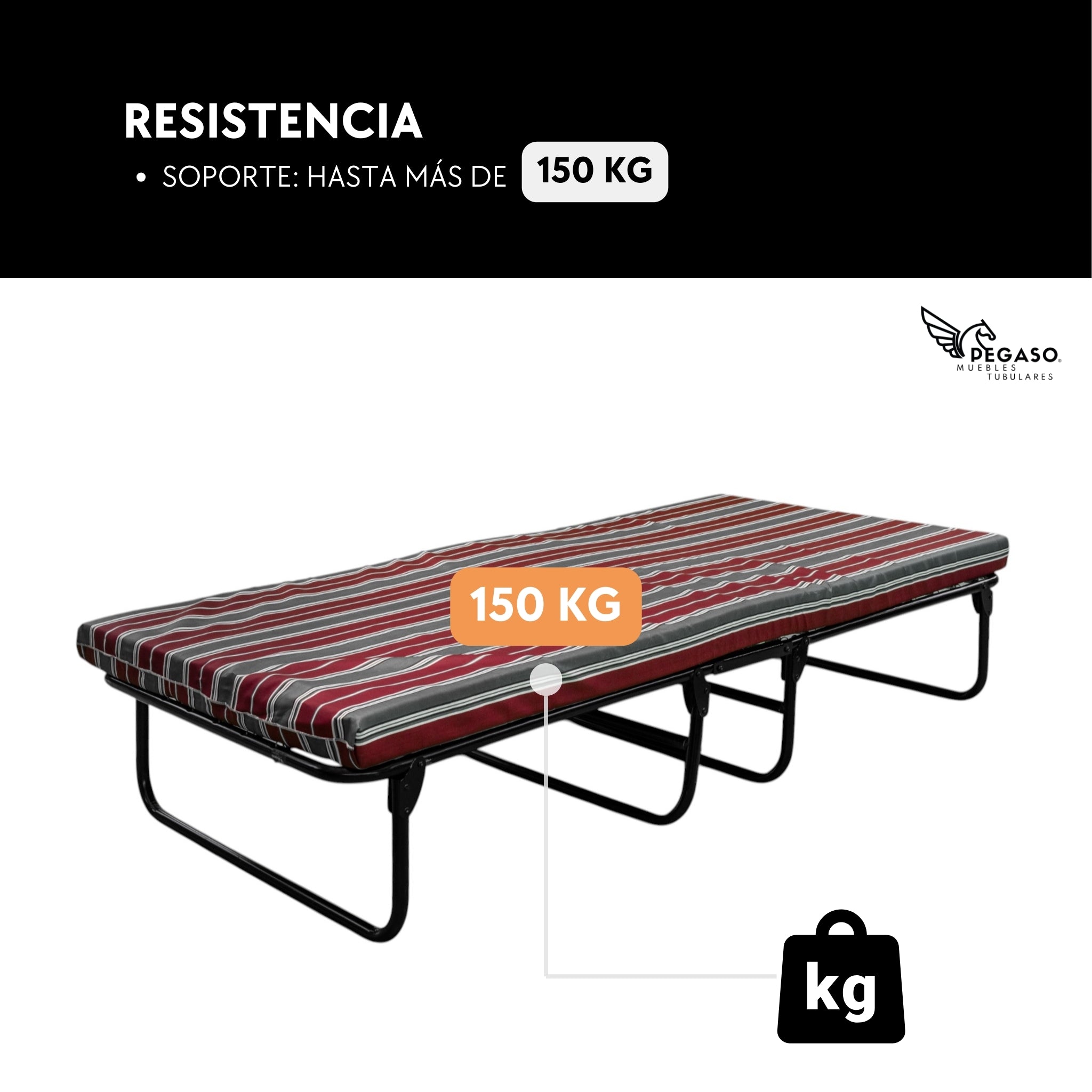 Catre Camastro Plegable con Colchón de Hule espuma de 8 cm (Mod KM8)