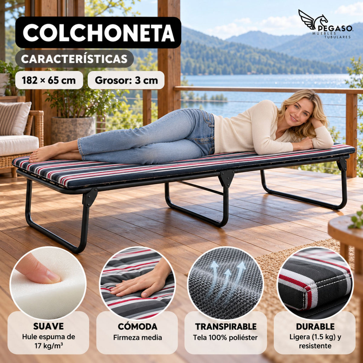 Catre Camastro Plegable de Malla Plastica + Colchón de Hule Espuma 3 cm (KS-H)