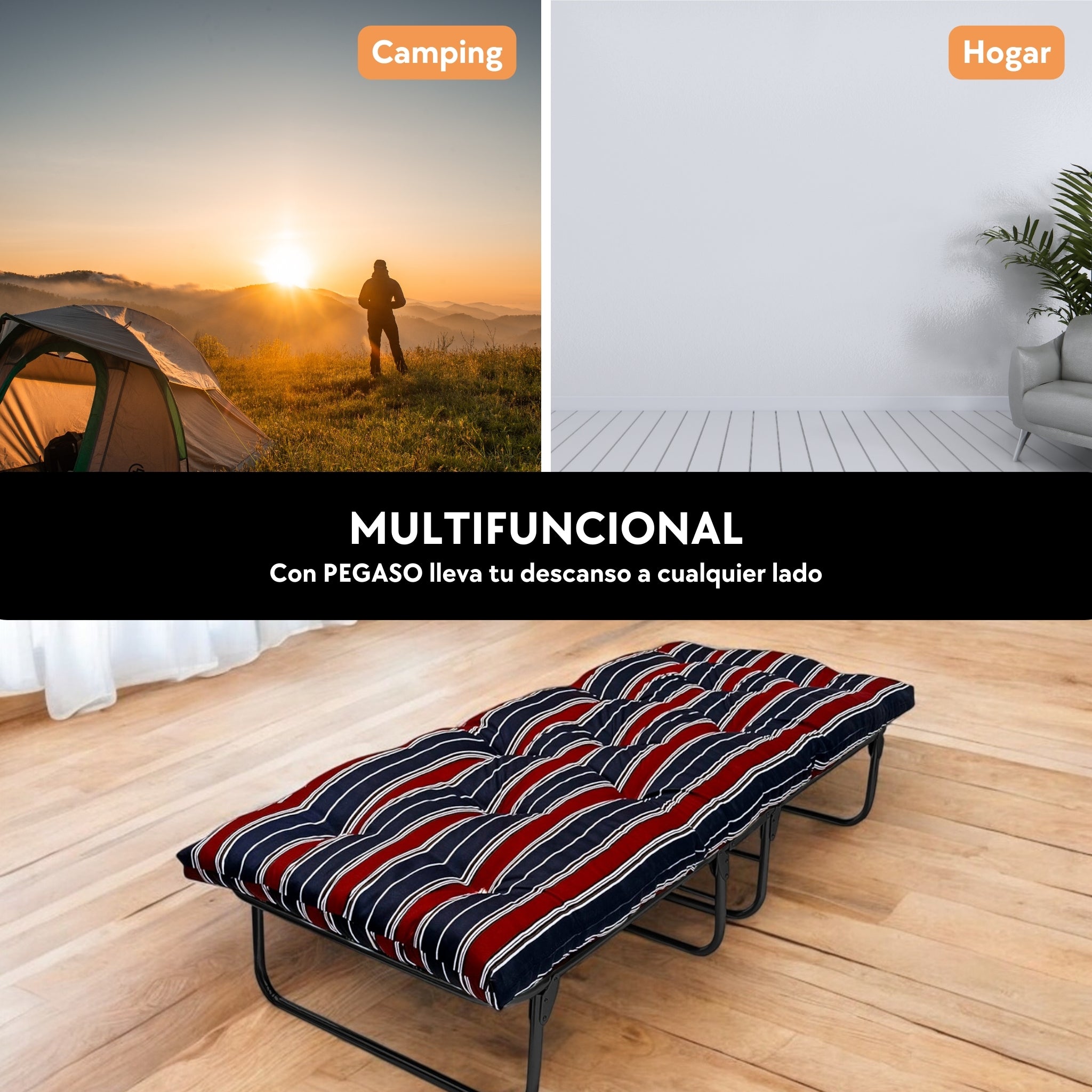 Catre Camastro Plegable / Colchón de Borra (Mod KM6-B)