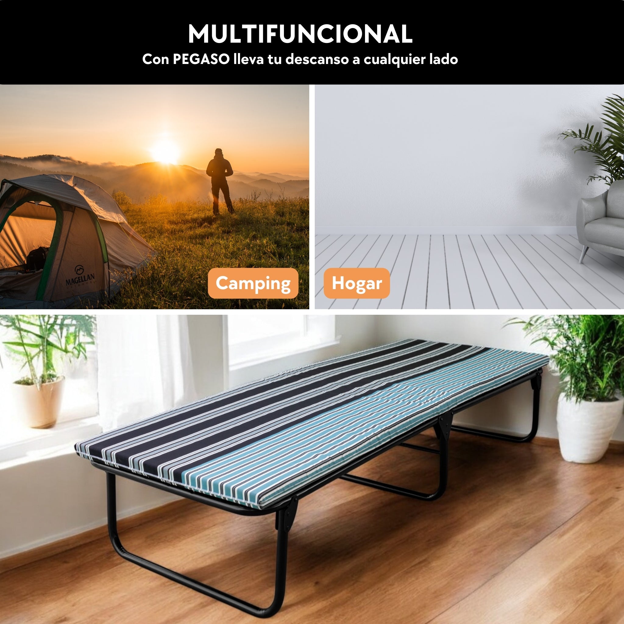 Catre Camastro Plegable / Colchón de Hule Espuma de 4 cm (Mod KM4)