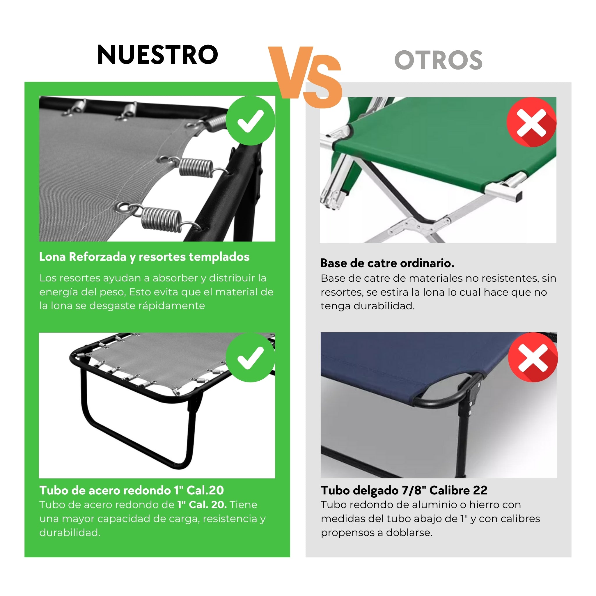 Catre Camastro Plegable / de Lona Reforzada + Colchón de Hule Espuma 3 cm (KSL-H)