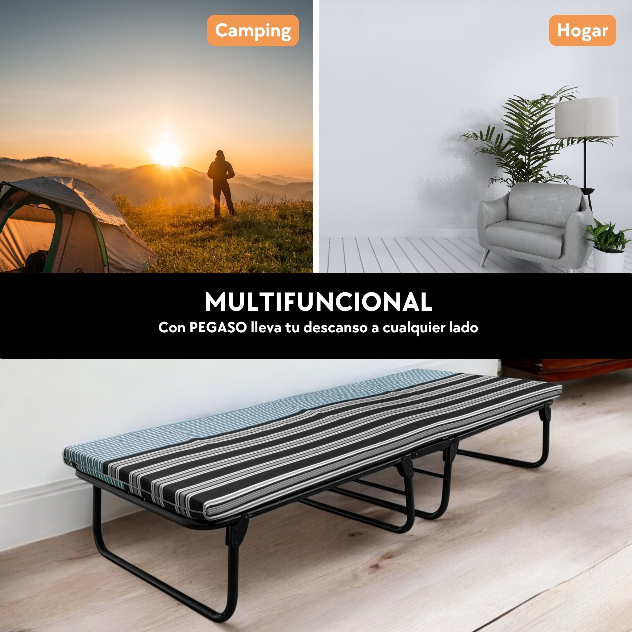 Catre Camastro Plegable con Colchón de Hule Espuma de 6 cm (Mod KM6)