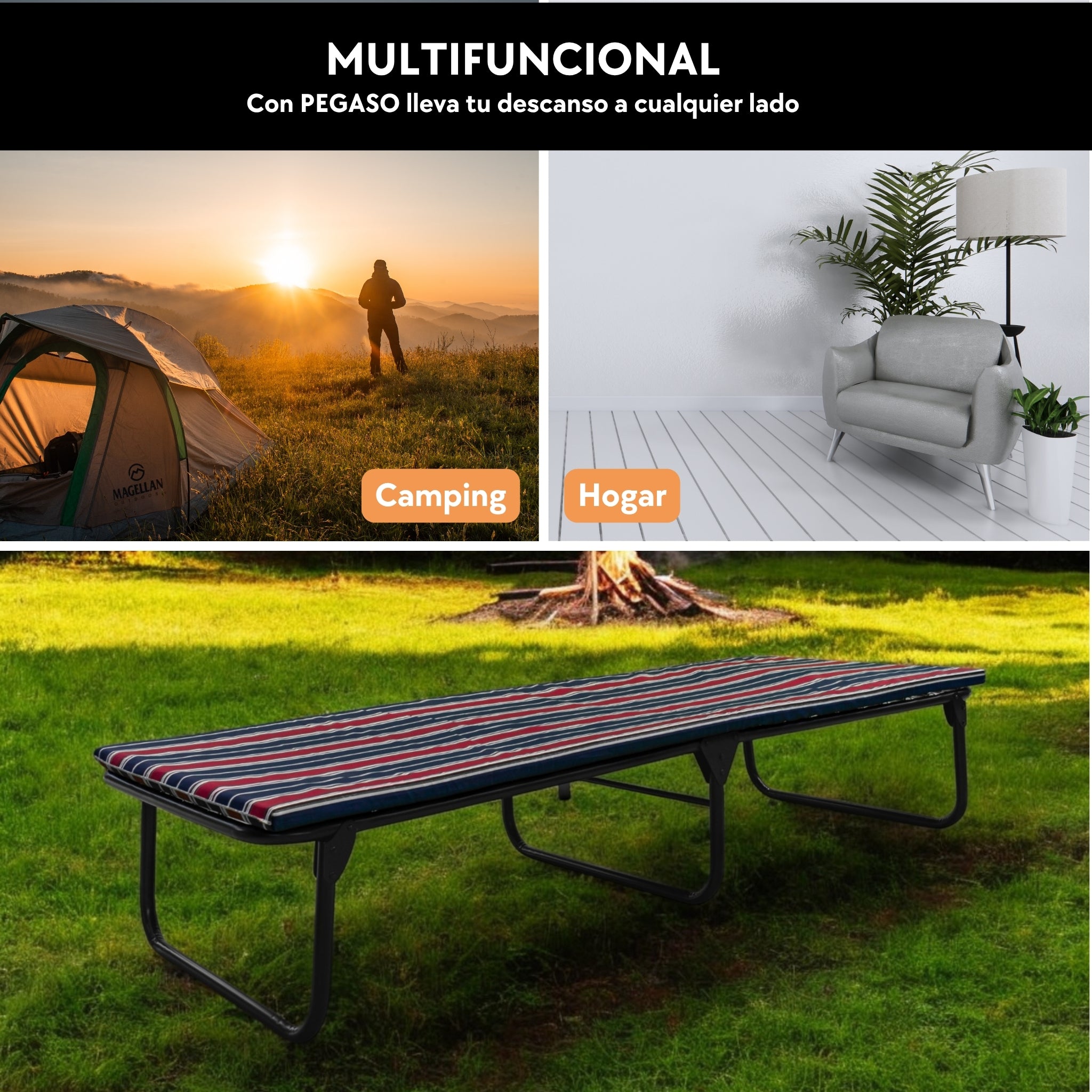 Folding Cot Bed / Reinforced Canvas + 3 cm Foam Mattress