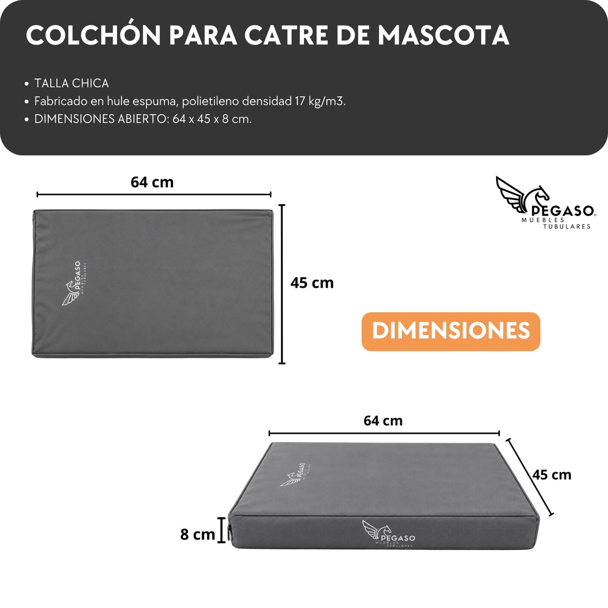 PEGASO Colchón para Mascota, Lona de Alta Resistencia, Impermeable, con cierre, 8 cm Grosor (CH, MD, GD, EG)