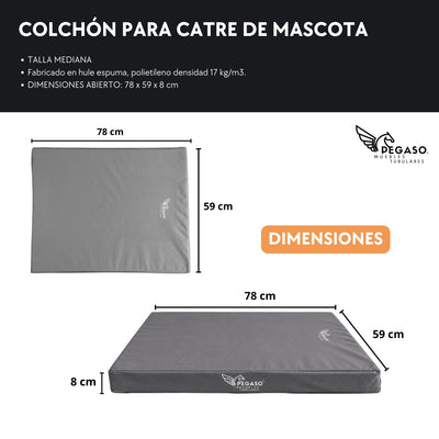 PEGASO Colchón para Mascota, Lona de Alta Resistencia, Impermeable, con cierre, 8 cm Grosor (CH, MD, GD, EG)
