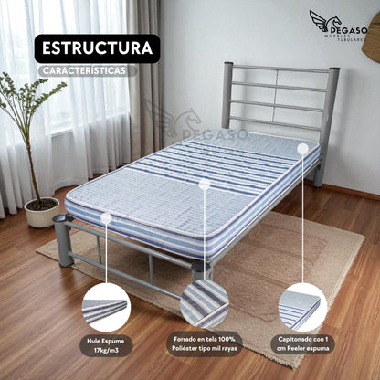 Colchón Individual Espuma Capitonado mil Rayas