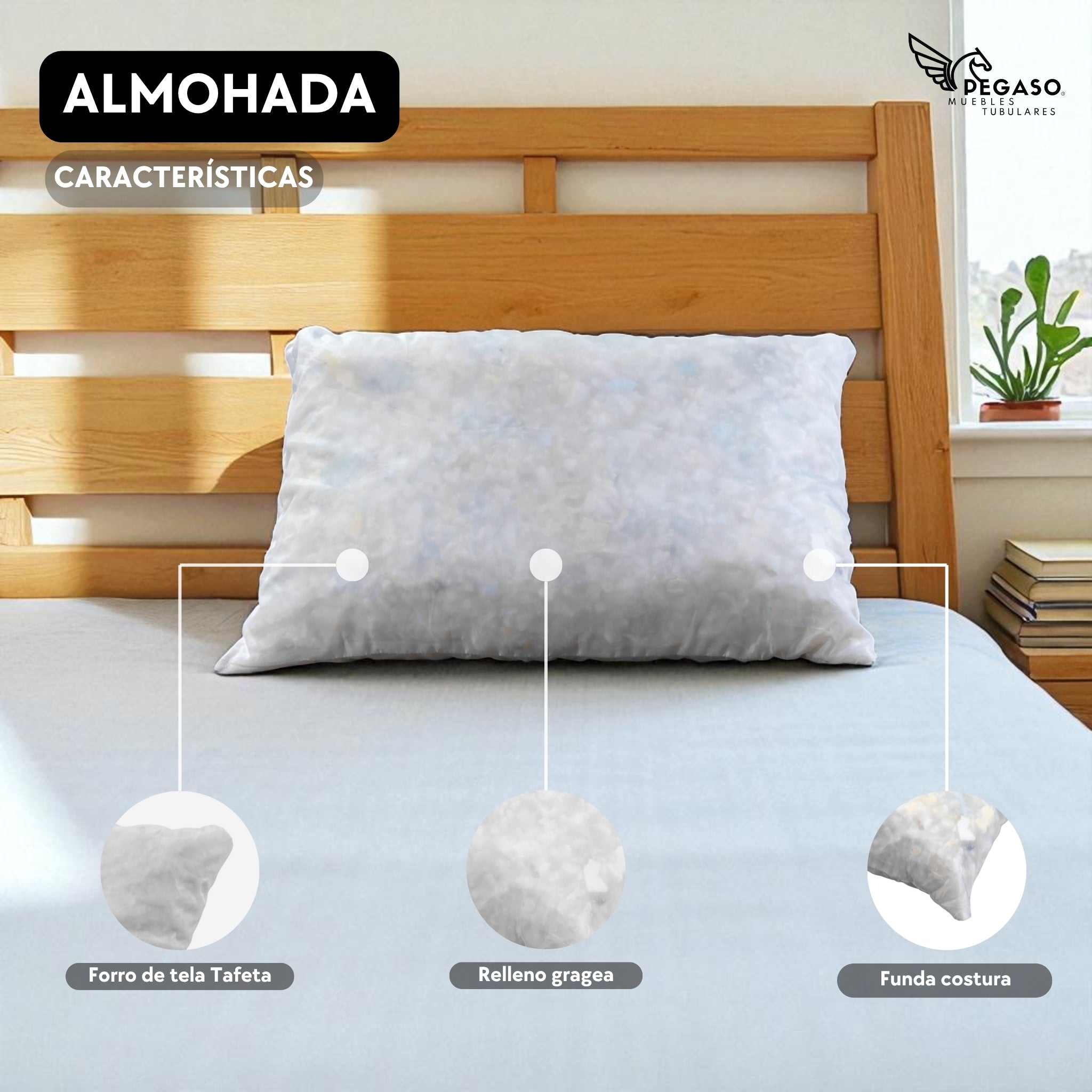 Almohada Económica de Tela Tafeta con Relleno de Gragea – 65 x 45 cm | Confort Básico