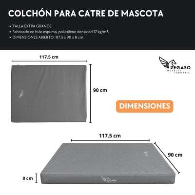 PEGASO Colchón para Mascota, Lona de Alta Resistencia, Impermeable, con cierre, 8 cm Grosor (CH, MD, GD, EG)