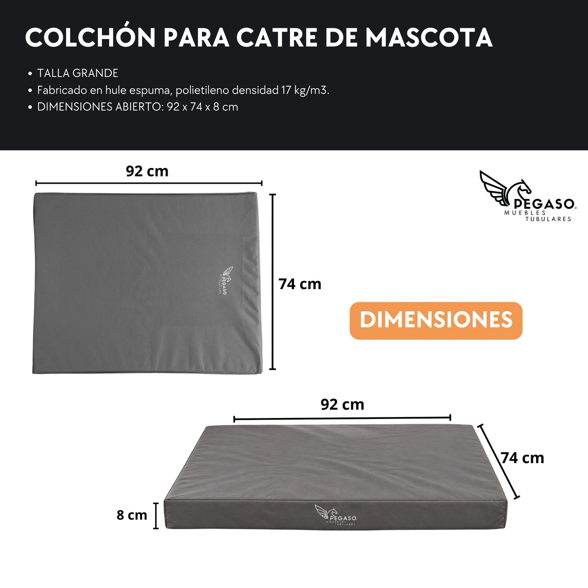 PEGASO Colchón para Mascota, Lona de Alta Resistencia, Impermeable, con cierre, 8 cm Grosor (CH, MD, GD, EG)