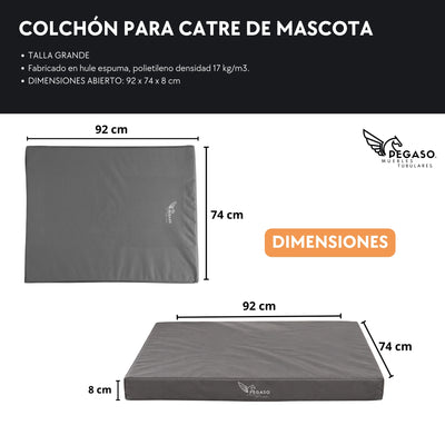 PEGASO Colchón para Mascota, Lona de Alta Resistencia, Impermeable, con cierre, 8 cm Grosor (CH, MD, GD, EG)