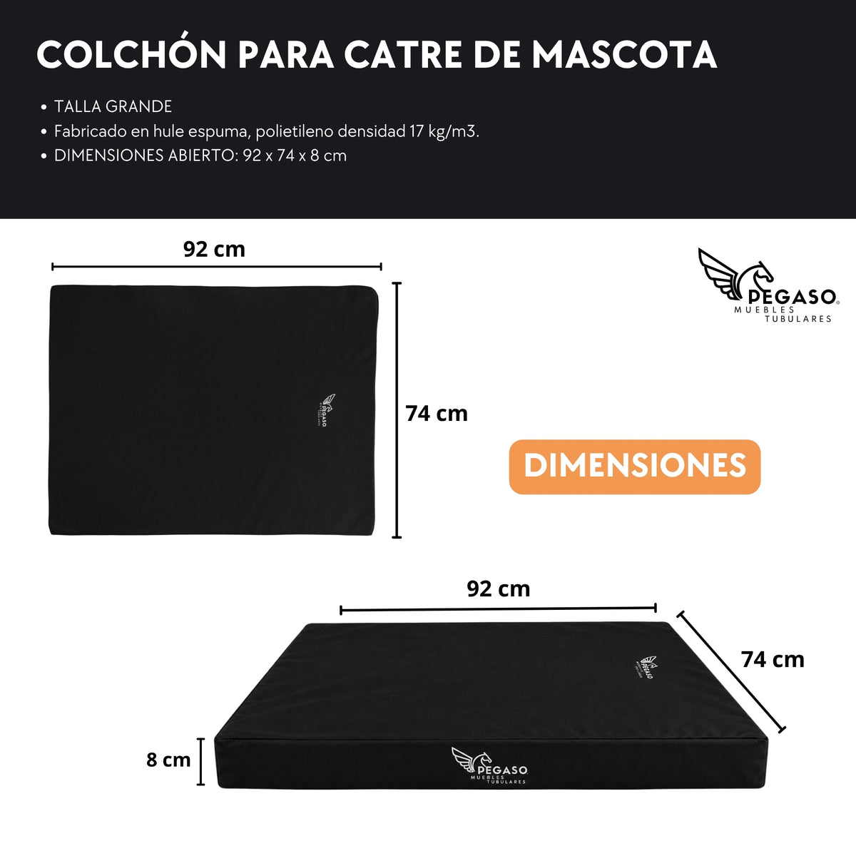 PEGASO Colchón para Mascota, Lona de Alta Resistencia, Impermeable, con cierre, 8 cm Grosor (CH, MD, GD, EG)