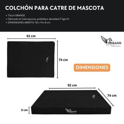 PEGASO Colchón para Mascota, Lona de Alta Resistencia, Impermeable, con cierre, 8 cm Grosor (CH, MD, GD, EG)
