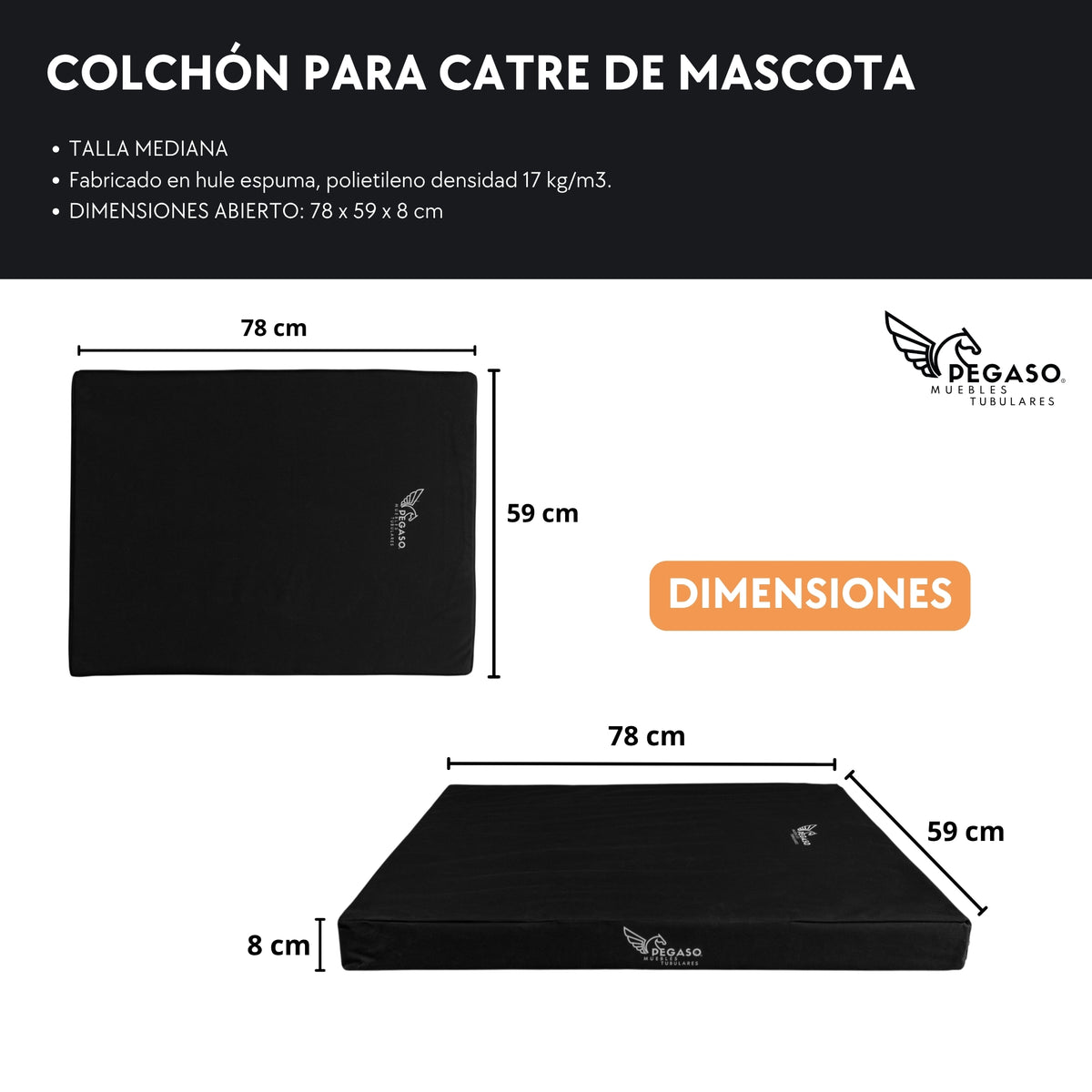 PEGASO Colchón para Mascota, Lona de Alta Resistencia, Impermeable, con cierre, 8 cm Grosor (CH, MD, GD, EG)