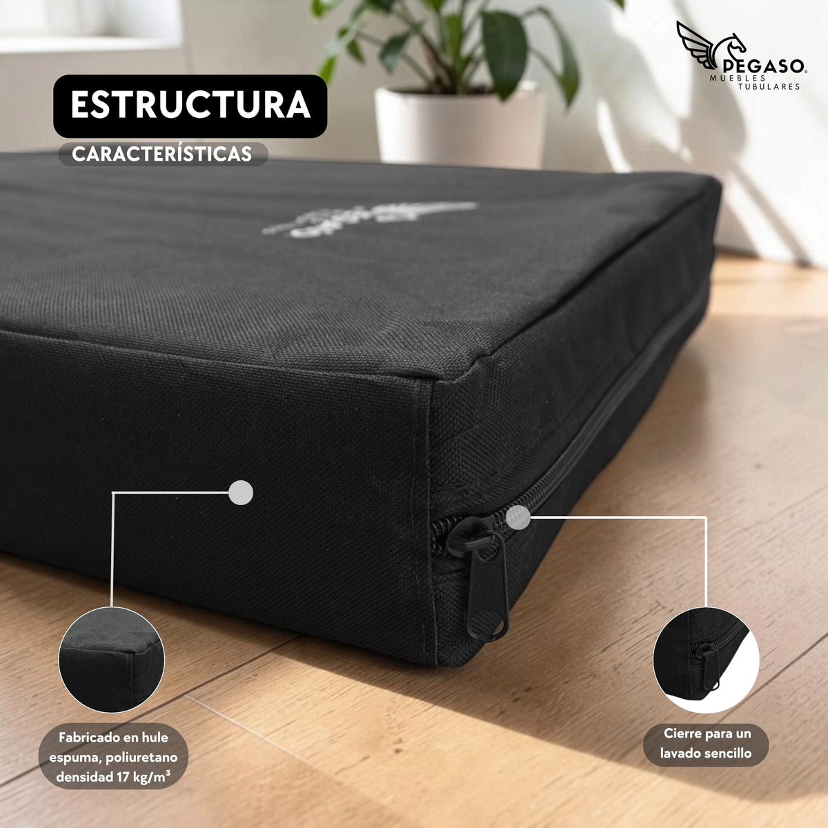 PEGASO Colchón para Mascota, Lona de Alta Resistencia, Impermeable, con cierre, 8 cm Grosor (CH, MD, GD, EG)