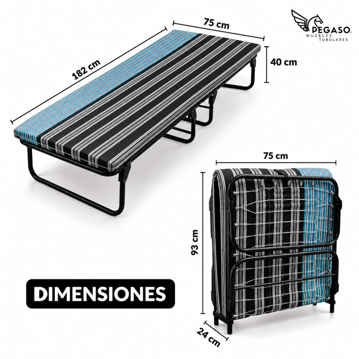 Catre Camastro Plegable con Colchón de Hule Espuma de 6 cm (Mod KM6)