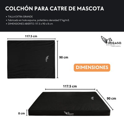 PEGASO Colchón para Mascota, Lona de Alta Resistencia, Impermeable, con cierre, 8 cm Grosor (CH, MD, GD, EG)