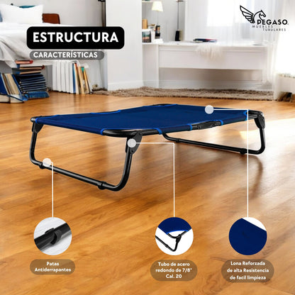 PEGASO KIT Cama/Catre + Colchoneta para Perro tamaño Mediano, 78 x 59 x 18 cm (Mod KM-MD)