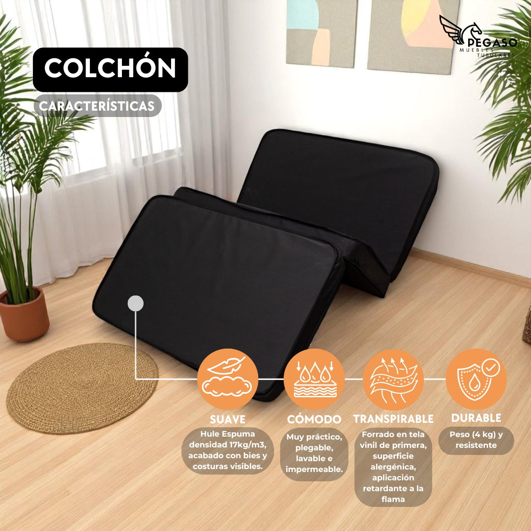 Colchón Seccionado en 3 Impermeable Hule Espuma 10cm + Porta Colchón. Soporta mas 150KG (Mod Col-Sec)