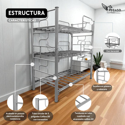 Litera Triple Individual Pegaso – Resistente y Practica