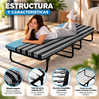 Catre Camastro Plegable con Colchón de Hule Espuma de 6 cm (Mod KM6)