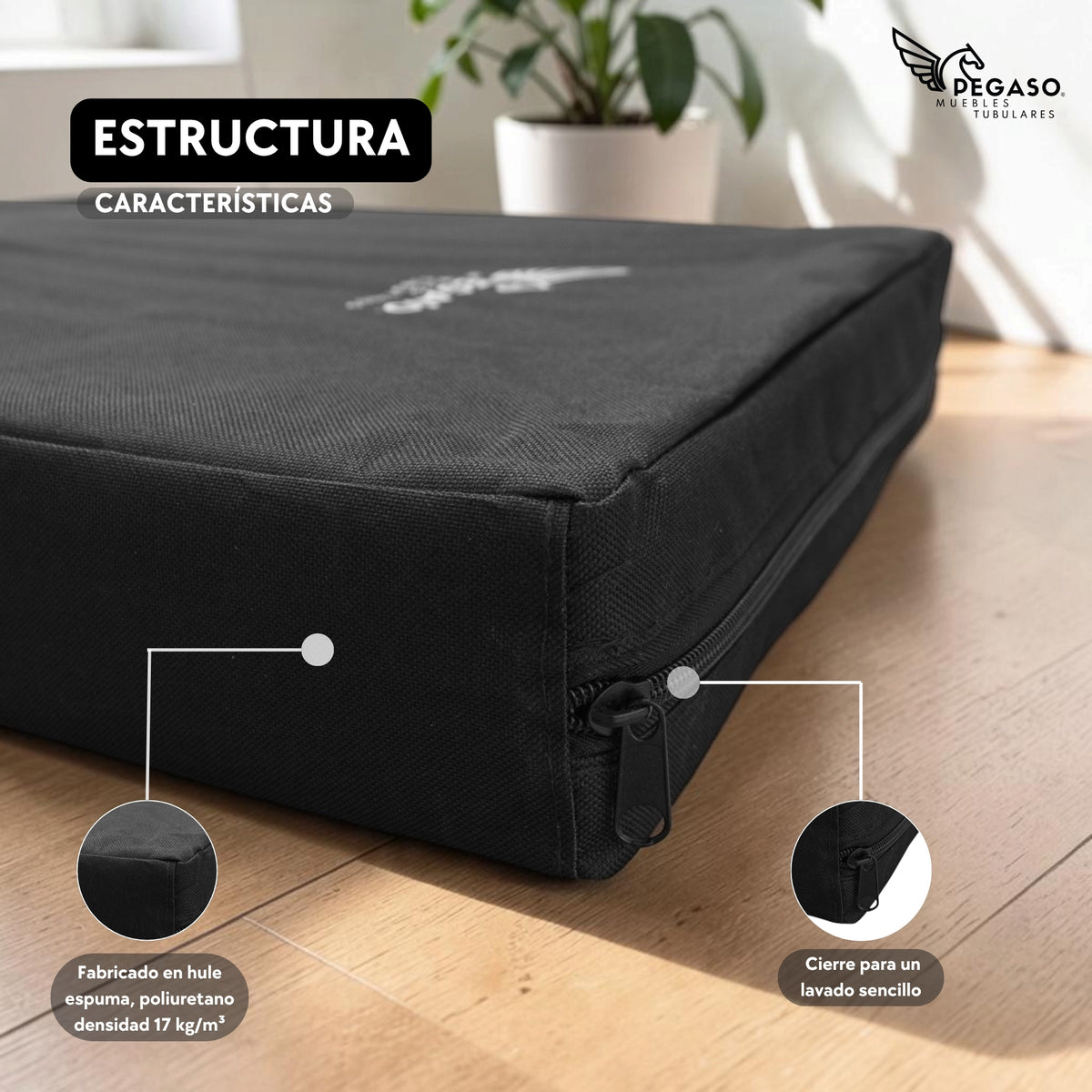 PEGASO Colchón para Mascota, Lona de Alta Resistencia, Impermeable, con cierre, 8 cm Grosor (CH, MD, GD, EG)