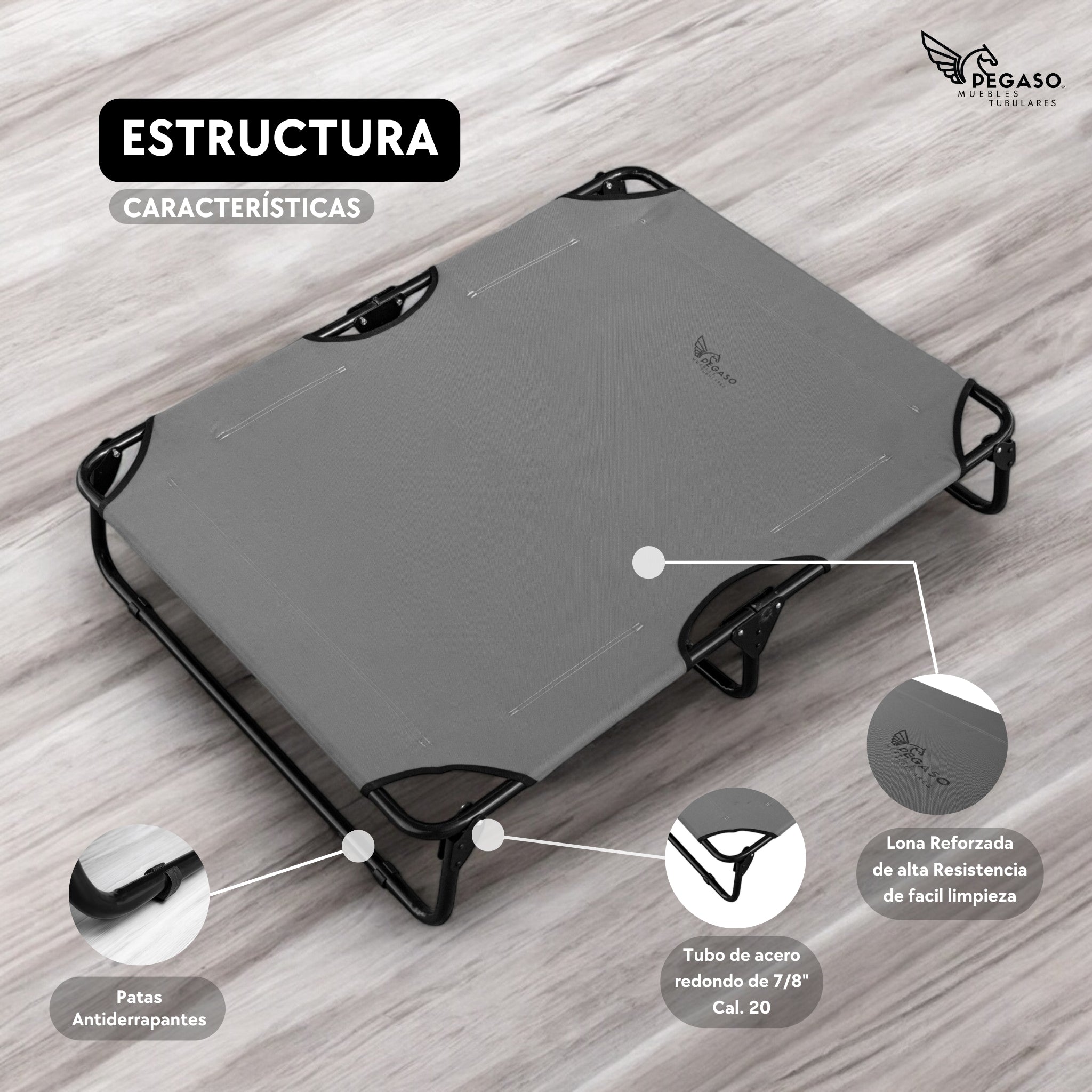 PEGASO Cama Elevada para Perro tamaño Extra Grande, 122x92x18 cm (Mod KM-EG)