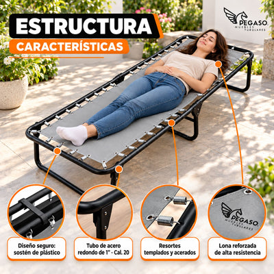 Catre Camastro Plegable / de Lona Reforzada + Colchón de Hule Espuma 3 cm (KSL-H)