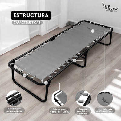 Catre Camastro Plegable / de Lona Reforzada + Colchón de Hule Espuma 3 cm (KSL-H)