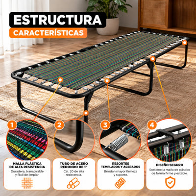 Catre Camastro Plegable de Malla Plastica + Colchón de Borra de 5 cm (KS-B)