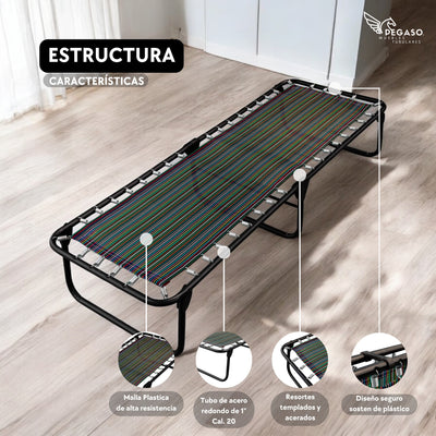 Catre Camastro Plegable de Malla Plastica + Colchón de Borra de 5 cm (KS-B)