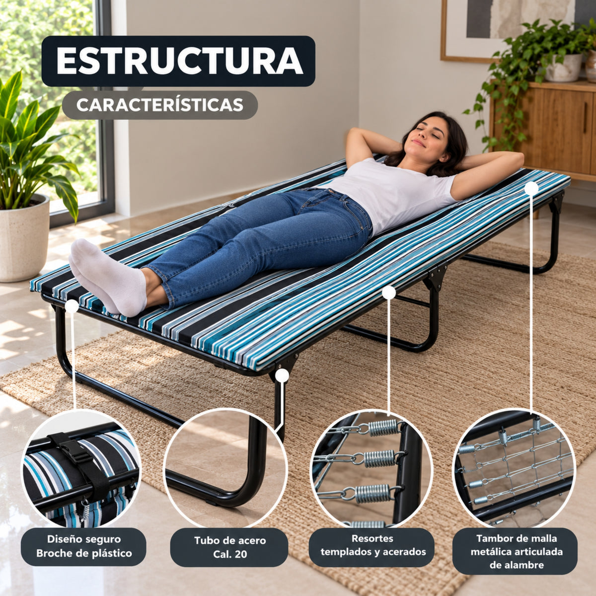 Catre Camastro Plegable / Colchón de Hule Espuma de 4 cm (Mod KM4)