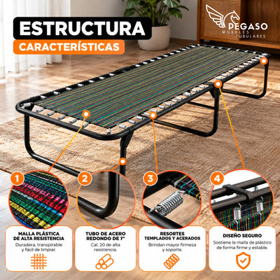 Catre Camastro Plegable de Malla Plastica + Colchón de Hule Espuma 3 cm (KS-H)