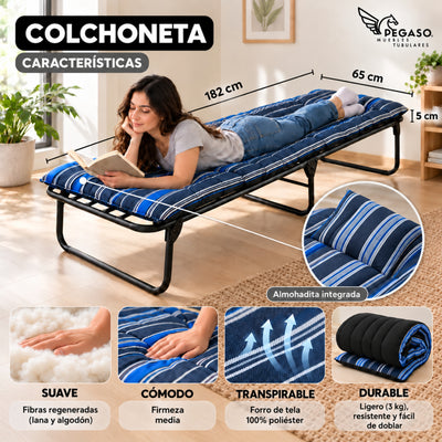 Catre Camastro Plegable de Lona Reforzada + Colchón de Borra de 5 cm (KSL-B)