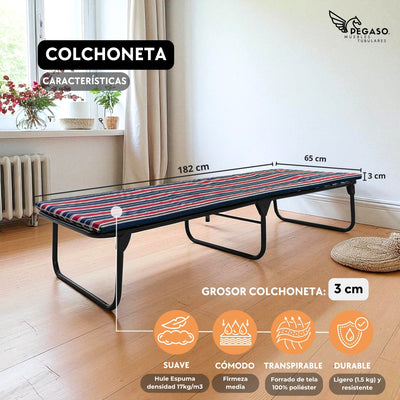 Catre Camastro Plegable de Malla Plastica + Colchón de Hule Espuma 3 cm (KS-H)